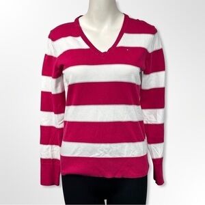 Tommy Hilfiger Womens Striped V Neck Pullover Sweater